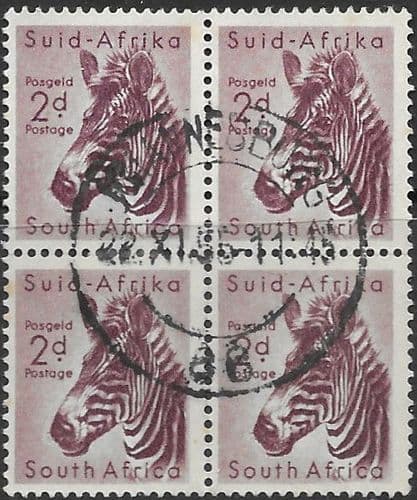 South Africa 1954 Wild Animals SG 154 Zebra Block of 4 Fine Used