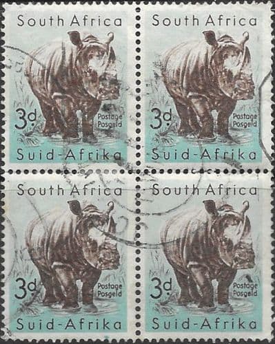 South Africa 1954 Wild Animals SG 155 Rhinoceros Block of 4 Fine Used