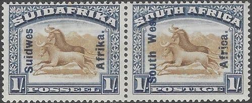 South West Africa 1927 Black and Blue Widebeest Horizontal Pair SG 51 Fine Mint