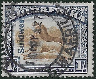 South West Africa 1927 Black and Blue Widebeest Single Afrikaans SG 51 Fine Used