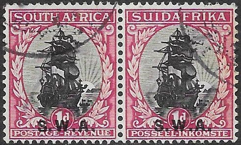 South West Africa 1927 Van Riebeeck's Ship Horizontal Pair SG 69 Fine Used