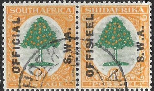 South West Africa 1929 Orange Tree OFFICIAL or OFFISIEEL S.W.A. Horizontal Pair SG 12 Fine Used