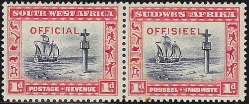 South West Africa 1931 Bogenfels Optd. OFFICIAL or OFFISIEEL Horizontal Pair SG O 14  Fine Mint