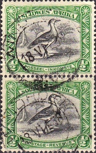South West Africa 1931 Kori Bustard Vertical Pair SG 74 Fine Used