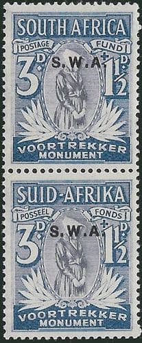 South West Africa 1935 Voortrekker Memorial Vertical Pair SG 95 Fine Mint