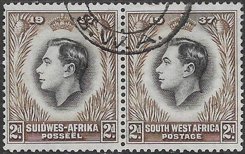 South West Africa 1937 Coronation Horizontal Pair SG 100 Fine Used