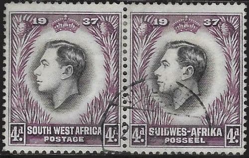 South West Africa 1937 Coronation Horizontal Pair SG 102 Fine Used