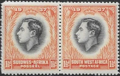 South West Africa 1937 Coronation Horizontal Pair SG 99 Fine Mint