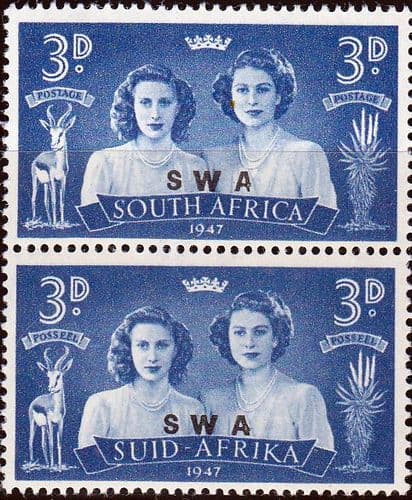 South West Africa 1947 Royal Visit SG 136 Fine Mint Vertical Pair