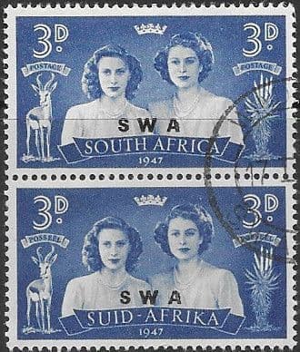 South West Africa 1947 Royal Visit SG 136 Fine Used Vertical Pair