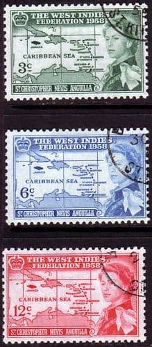 St Christopher Nevis Anguilla 1958 B W I Federation Set Fine Used