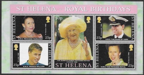 St Helena 2000 Royal Birhdays Miniature Sheet Fine Mint