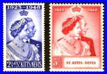 St Kitts - Nevis 1948 King George VI Royal Silver Wedding Set Fine Mint
