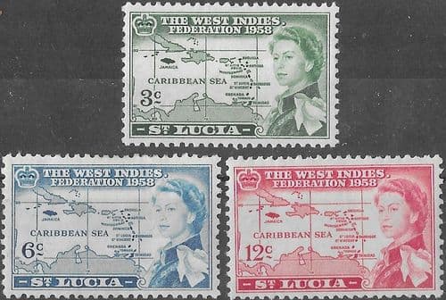 St Lucia 1958 B W I Federation Set Fine Mint Stamps