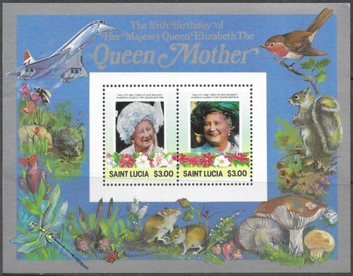 St Lucia 1985 Queen Mother Life and Times $3 Miniature Sheet Fine Mint
