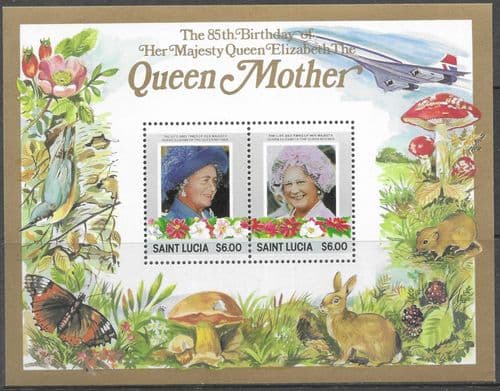 St Lucia 1985 Queen Mother Life and Times $6 Miniature Sheet Fine Mint
