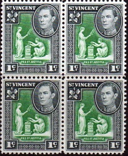 St Vincent 1949 King George VI SG 164a Fine Mint Bloc of 4