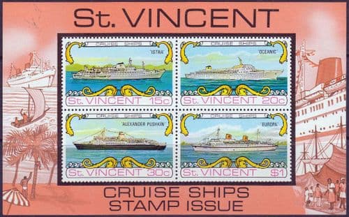 St Vincent 1974 Cruise Ships Miniature Sheet Fine Mint