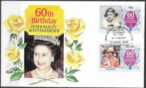 St Vincent 1986 Queen Elizabeth 60th Birthday First Day Cover No1