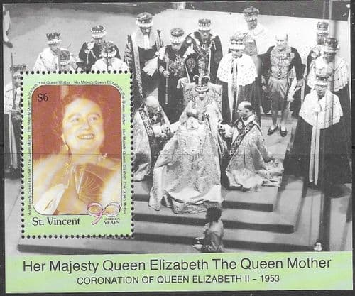 St Vincent 1990 Queen Mother 90th Birthday Miniature Sheet Fine Mint