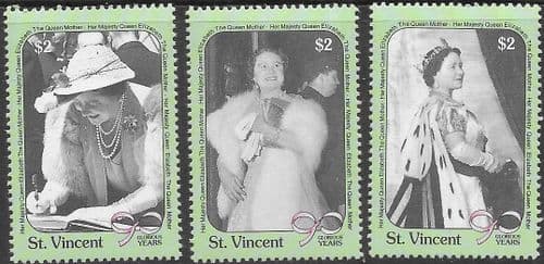 St Vincent 1990 Queen Mother 90th Birthday Set Fine Mint