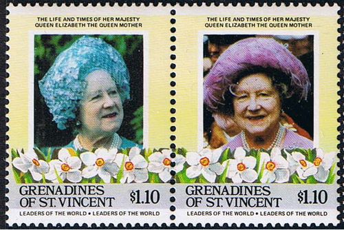 St Vincent Grenadines 1985 Queen Mother Life and Times Pair $1.10 Fine Mint