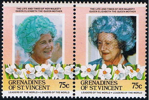 St Vincent Grenadines 1985 Queen Mother Life and Times Pair 75c Fine Mint