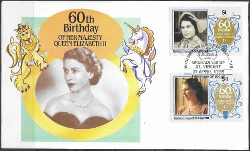 St Vincent Grenadines 1986 Queen Elizabeth II 60th Birthday First Day Cover No1