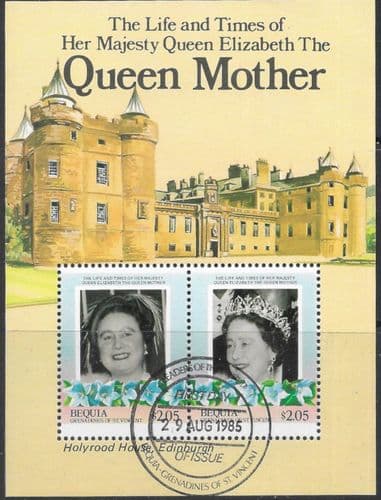 St Vincent Grenadines Bequia 1985 Queen Mother Life and Times Miniature Sheet Fine Used