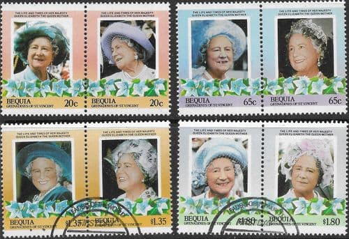 St Vincent Grenadines Bequia 1985 Queen Mother Life and Times Set Fine Used