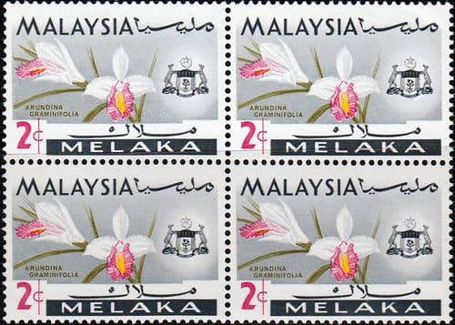 State of Malacca 1965 Orchids SG 62 Fine Mint Block of 4