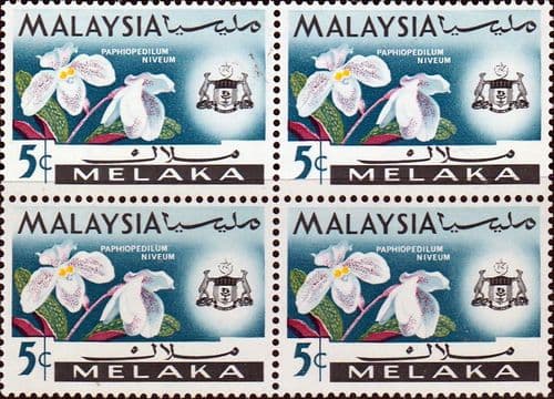 State of Malacca 1965 Orchids SG 63 Fine Mint Block of 4