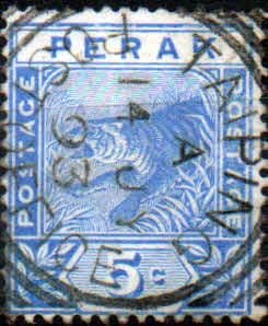 State of Perak 1892 Tiger SG 64 Fine Used