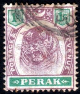 State of Perak 1895 Tiger SG 66 Fine Used
