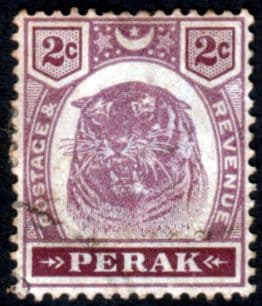 State of Perak 1895 Tiger SG 67 Fine Used