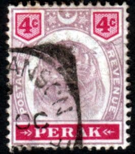 State of Perak 1895 Tiger SG 69 Fine Used