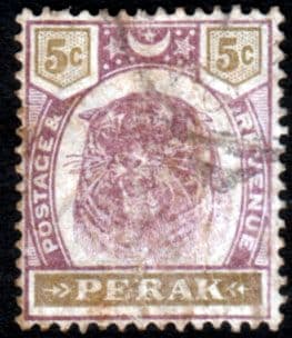 State of Perak 1895 Tiger SG 70 Fine Used