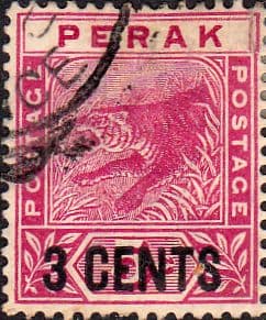State of Perak 1895 Tiger Surcharged SG 65 Fine Used