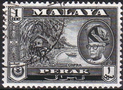 State of Perak 1957 SG 150 Copra Fine Used
