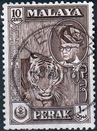 State of Perak 1957 SG 155 Tiger Fine Used