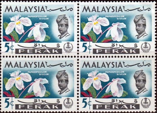 State of Perak 1965 Flowers Orchids SG 165 Fine Mint Block of 4