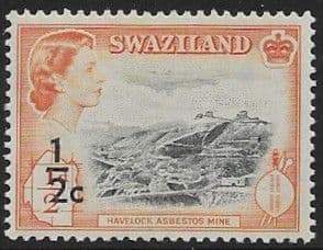 Swaziland 1961 SG 65 Havlock Mine Decimal Surcharge Fine Mint