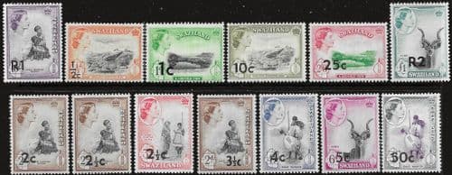 Swaziland 1961 Stamps of 1956 surch in new currency Set Fine Mint