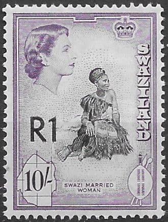 Swaziland 1961 Swazi Warrior Decimal Surcharge SG 76a Fine Mint
