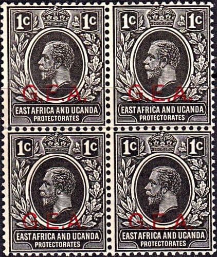 Tanganyika 1917 King George V G E A Overprint SG  45 Fine Mint Block of 4