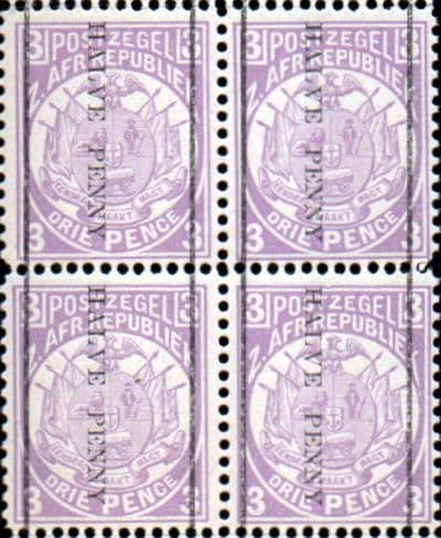 Transvaal 1885 SG 192 Half Penney Surcharge Going Downwards Fine Mint Block of 4