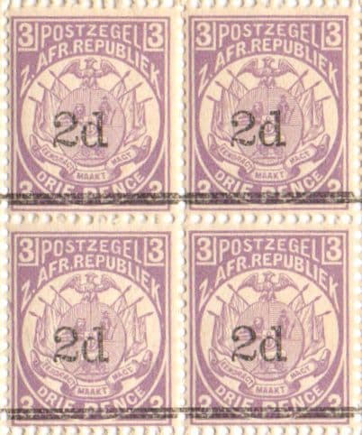Transvaal 1887 SG 194 2d. Surcharged with Thick Bar Fine Mint Block of 4