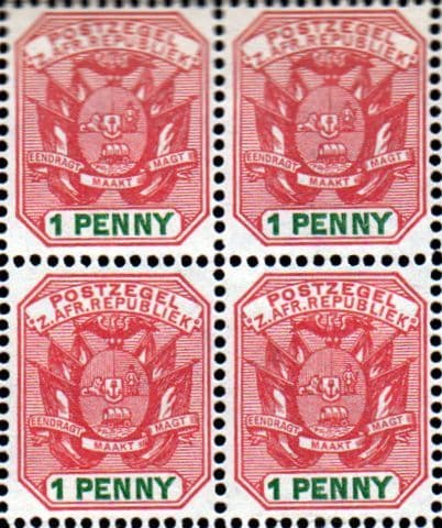 Transvaal 1896 SG 217 Coat of Arms Wagon and Flags Fine Mint Block of 4