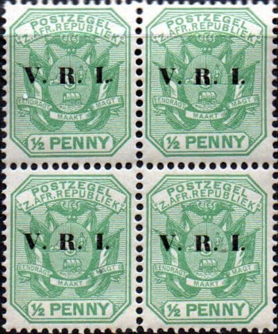 Transvaal 1900 SG 226 Coat of Arms with V.R.I. Overprint Fine Mint Block of 4