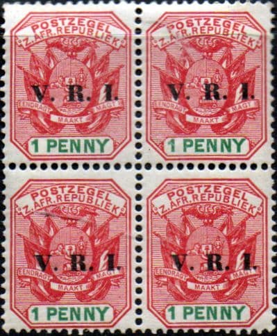 Transvaal 1900 SG 227 Coat of Arms with V.R.I. Overprint Fine Mint Block of 4
